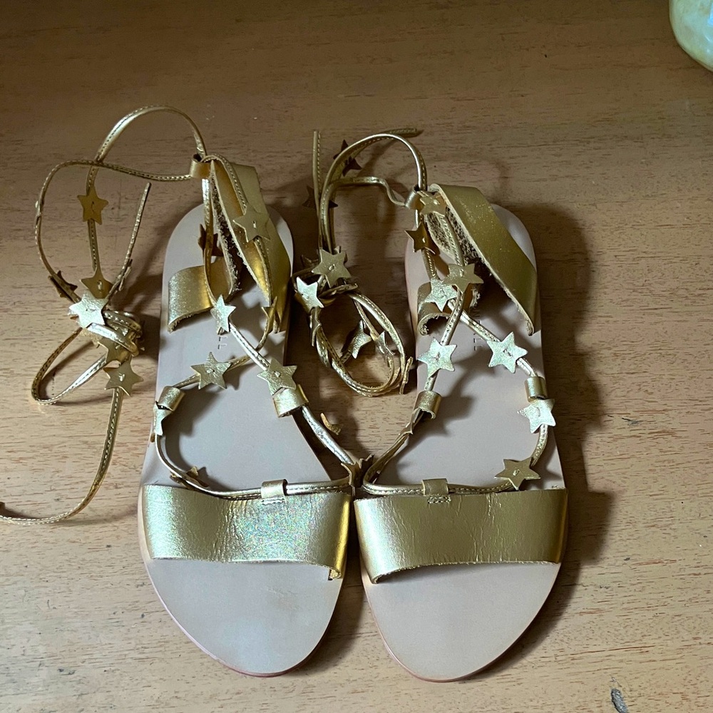 Loeffler Randall gold ankle tie sandals size 7.5